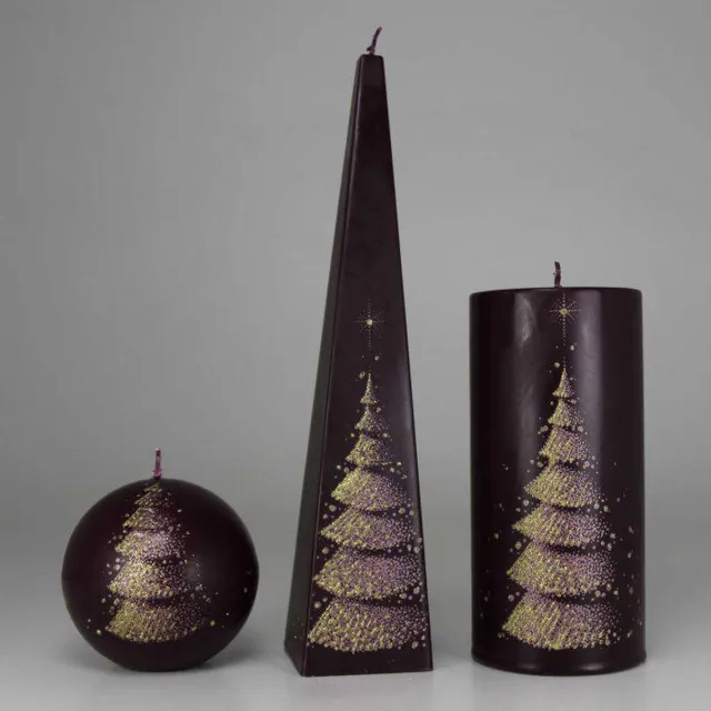 Jakelis Kerst Kaarsen Set Handgeschilderd - Kerstboom - Diep Paars - kerst - kerstverlichting Aubergine