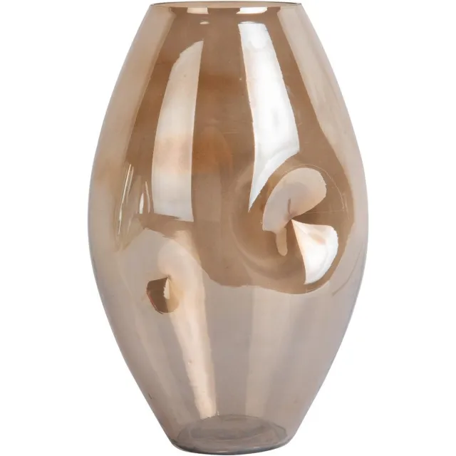 Present Time Vaas Luster Organic - Bruin - Ø15cm - Glas - Scandinavisch - Bloemenvaas - Woondecoratie - Decoratieve vaas voor woonkamer of slaapkamer
