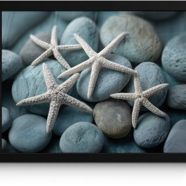 FrameYourWall Poster in lijst - Fotolijst 40x30 cm - Posters - Zeesterren - Stenen - Wit - Posterlijst zwart - Decoratie - Wanddecoratie woonkamer - Muurdecoratie slaapkamer