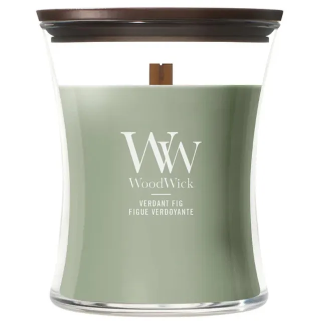 Woodwick Hourglass - Verdant Fig - Medium Geurkaars - 60 branduren Groen