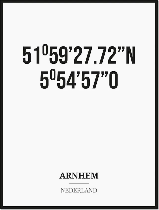 Studio216 Poster/kaart ARNHEM met coördinaten zwart, wit