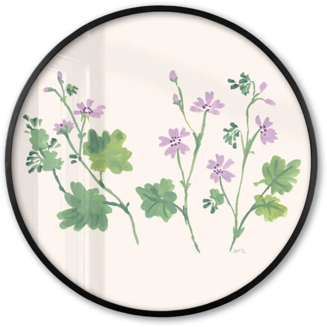 FrameYourWall Poster in lijst Rond - Fotolijst 60x60 cm - Posters - Bloemen - Planten - Beige - Roze - Ronde posterlijst zwart - Decoratie - Wanddecoratie woonkamer - Muurdecoratie slaapkamer Multicolor