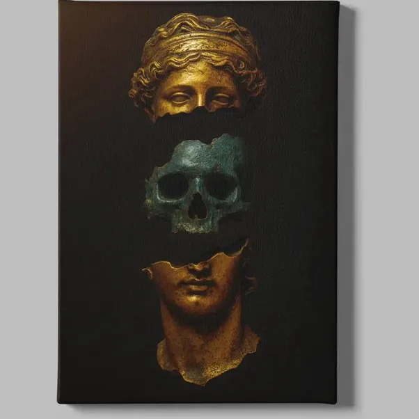 Trendex Global Canvas Schilderij - Standbeeld - Goud - Wanddecoratie - 150x100x2 cm Zwart