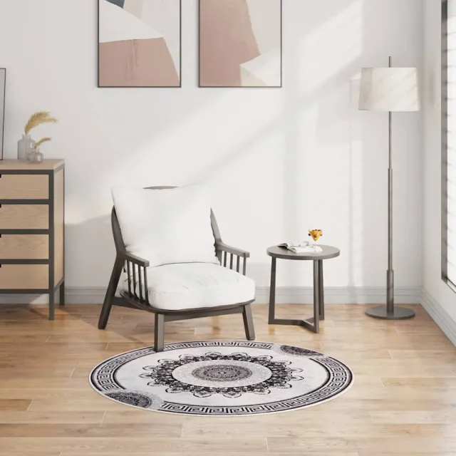vidaXL Vloerkleed wasbaar anti-slip ø120 cm zwart en grijs, foto 2
