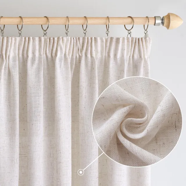 Ibenzoa Stijlvolle Half-Transparante Gordijnen met Linnenlook voor Slaapkamer en Woonkamer, Set van 2, 140 x 260 cm beige