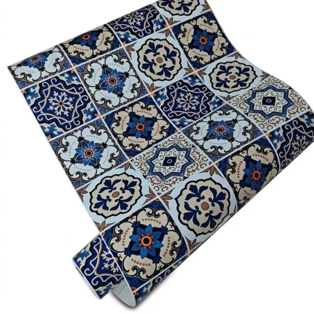 NUVEX Tegelstickers blauw beige en wit – decoratieve muur stickers met bloem en mozaïek patroon – vierkante tegel decoratie voor keuken badkamer achterwand muur en meubel – bohemian stijl Blauw, beige, wit