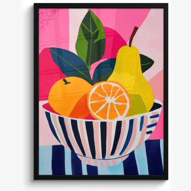 FrameYourWall Poster in lijst - Fotolijst 50x70 cm - Posters - Fruit - Abstracte achtergrond - Roze - Posterlijst zwart - Decoratie - Wanddecoratie woonkamer - Muurdecoratie slaapkamer