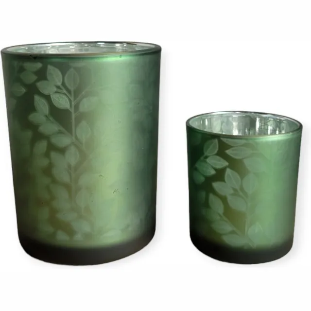 Spant7 Set Waxinehouders - Glas - Groen - Bladmotief - 8 en 12,5 cm hoog