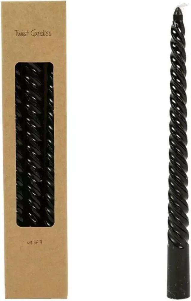 Deco4yourhome Twist Kaarsen - 25cm - Zwart - 3 Stuks