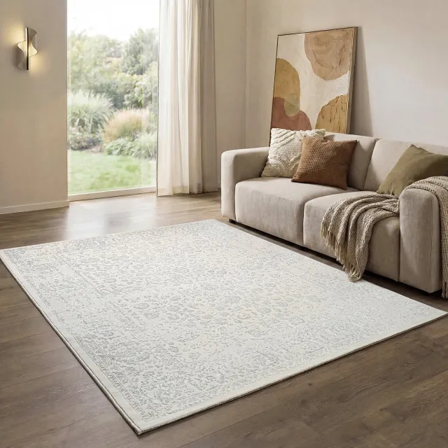 the carpet Mila Modern woonkamerkleed met 3D hoog-laag effect, zachte pool, glanseffect, kortpolig, met rand, geschikt voor vloerverwarming, Crème, 140 x 200 cm