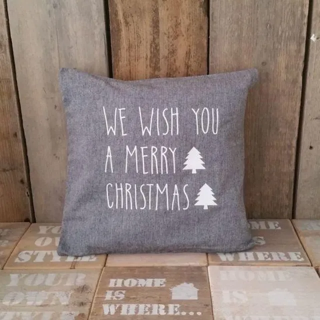 Maison Marcella Sierkussen - Kerstkussen Sierkussen Kussenhoes Tekst Kussen Kerst We Wish You A Merry Christmas Kussensloop Kussentje Hoes Kerstversiering Decoratie | Grijs 40x40 Met Wit En Vulling