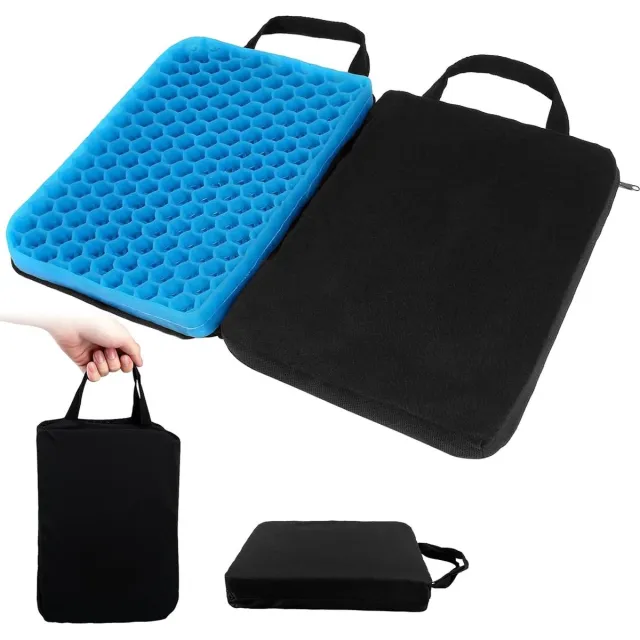 JGS ® Ergonomisch Opvouwbaar Gel Zitkussen voor Auto, Vliegtuig en Rolstoel Comfort zwart