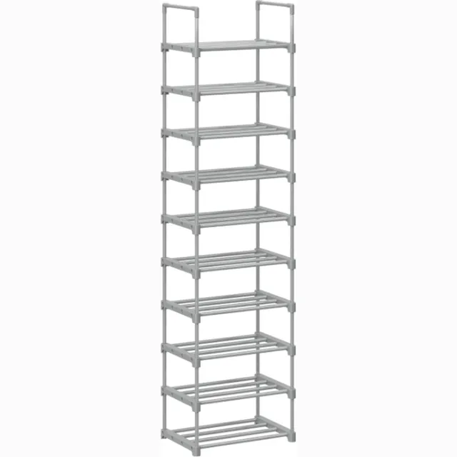 MAZAZU MIRA Home - Schoenenrek 10 vakken - Schoenenopberger hoog en smal - Metaal - Grijs - 45x30x174 cm