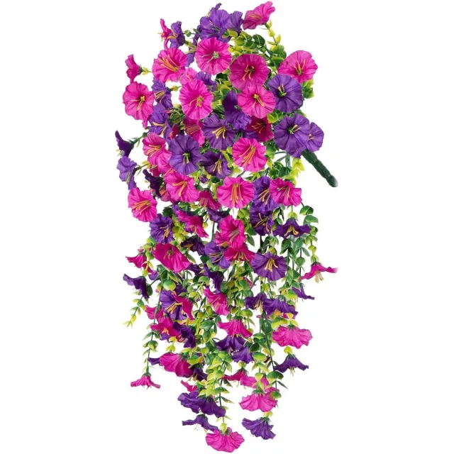 KZQ Kunstmatige Hangplanten Set Van 2 - Nep Petunia Bloemen Voor Binnen En Buiten - Decoratie Voor Balkon En Terras - Kunstbloemen Slinger Voor Bruiloft En Huisinrichting rozeachtig paars