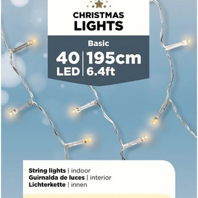 Lumineo Kerstverlichting - 40 LED lampjes - warm wit - batterij - lichtsnoer