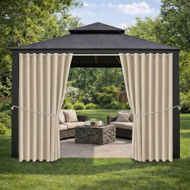 Qelus 1 Stuk Extra Breed Buitengordijn Waterdicht 180cm - Outdoor Gordijn Verduisterend - Weerbestendig Balkongordijn - Rideau Extérieur Imperméable - 180x244cm - Beige Beige (1 stuk)