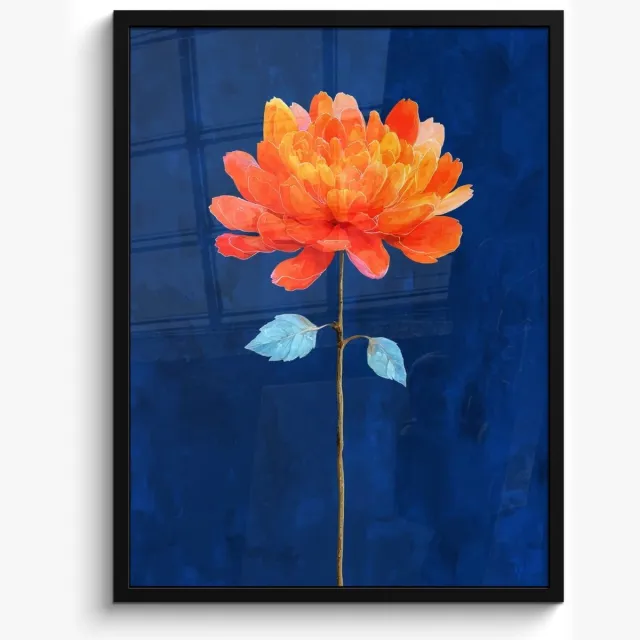 FrameYourWall Poster in lijst - Fotolijst 50x70 cm - Posters - Bloem - Oranje - Bladeren - Posterlijst zwart - Decoratie - Wanddecoratie woonkamer - Muurdecoratie slaapkamer Bloem - Bladeren