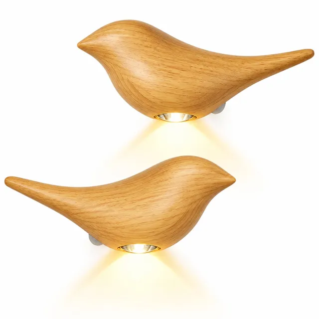 Bobypet Led nachtlampje - Verlichting - Set van 2 - Linkerkant - Rechterkant - 1200mAh - Detectiebereik 3m en 120° - 3 kleurtemperaturen - Vogelvormig - Lichte houtnerf Groen2