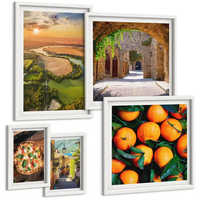 TULUP 4-Delige Schilderij Set - Natuurlandschappen met uitzicht op Italiaanse smaken - 50 x 50 cm, 20 x 30 cm en 40 x 60 cm - Muurdecoratie - Wanddecoratie - Hal - Interieur Decoratie Witte lijst
