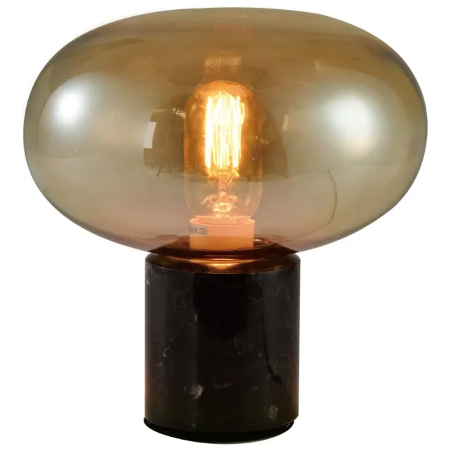 QUVIO Tafellamp retro - Marmer met ovaal glazen kap - Diameter 22 cm Zwart