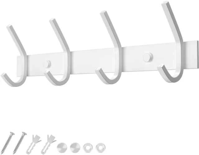 Ibenzoa Kledinghaken Wandrek met Vier Dubbele Haken voor Zware Belasting en Moderne Stijl wit