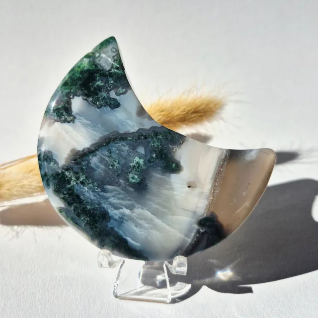 Moonlight Gemstones Edelsteen Mosagaat Maan op Standaard (Druzy & Patronen) Agaat - #315 10-12cm Meerkleurig