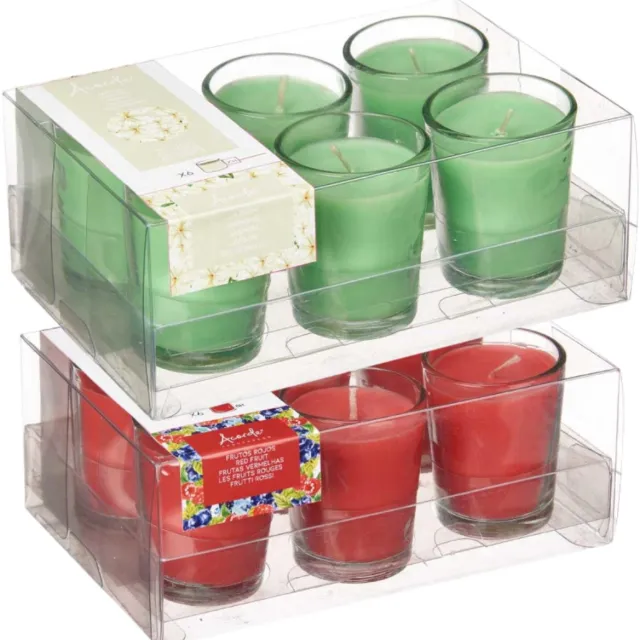 Arte r Arte regal geurkaarsen set - 6x rood fruit - 6x jasmijn - in glas - 8 branduren