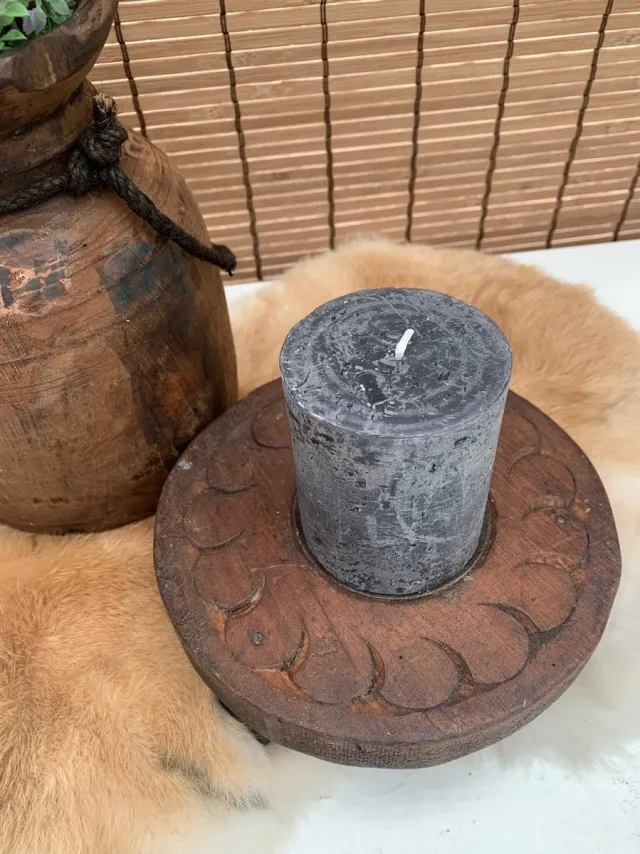Varios Houten kaarsen kandelaar | round flat candleholder | ø15x6 | bruin-per stuk! Multi
