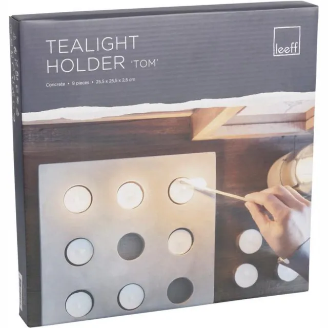 Leeff Theelicht Houder Tom Groot - Tealight Holder TOM - Leeff - 25,5 x 25,5 x 2,5 cm grijs