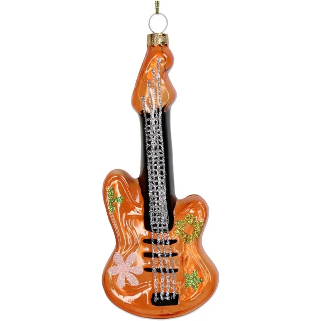HD Collection Ornament kerstbal Retro Gitaar Glas Oranje 14.9 cm HD Collection