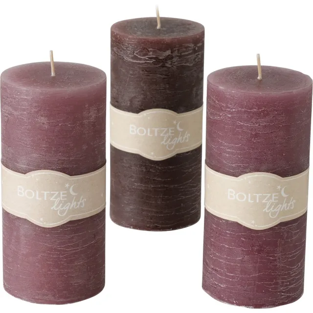 Boltze Stompkaarsen - Set van 3 - Paars, Bruin, Roze/paars - 15x7cm