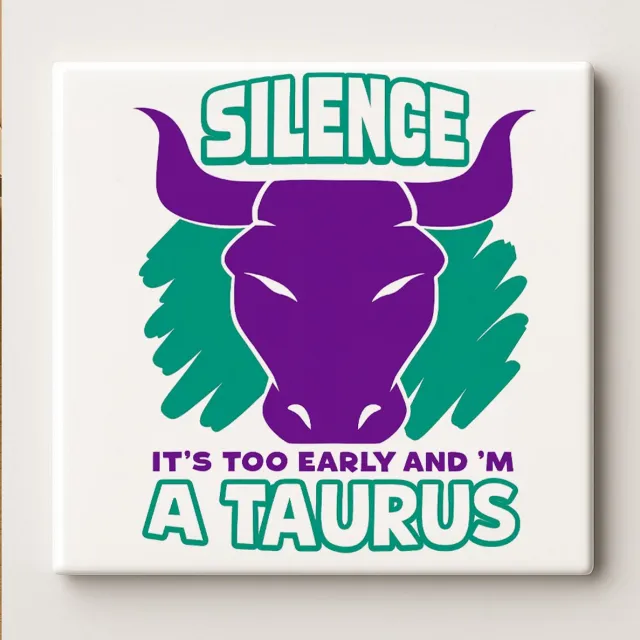 Nevolis Silence It’s Too Early I’m a Taurus Tegel 15x15cm – Grappige Dierenriem Wanddecoratie, Perfect Cadeau voor Stier Liefhebbers en Astrologie Fans Multi Color