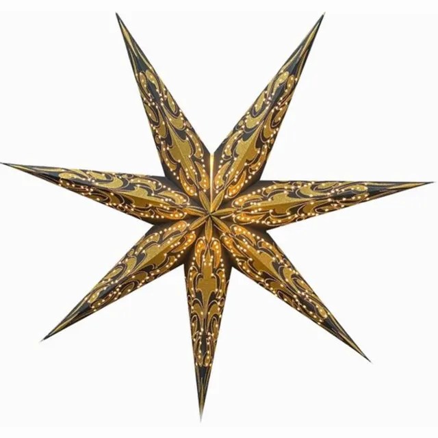 Only natural Floz Design grote kerstster zwart - papieren kerstster met verlichting - met gouden glitter - fairtrade - 85 cm