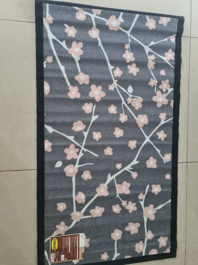 livarno home Deurmat - 67x120cm - Roze bloemen - Antilsip grijs roze