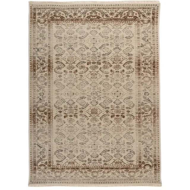 Padiro elegant laagpolig vloerkleed 80 x 150 cm - lichtbeige - oosters vintage patroon - voor vloerverwarming - van polypropyleen en katoen