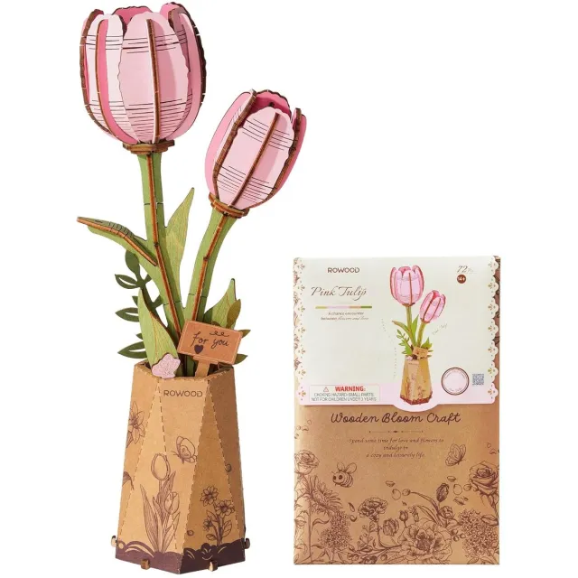 Rowood Creatieve 3D-bloemenpuzzel - Duurzaam alternatief - Uniek cadeau Roze