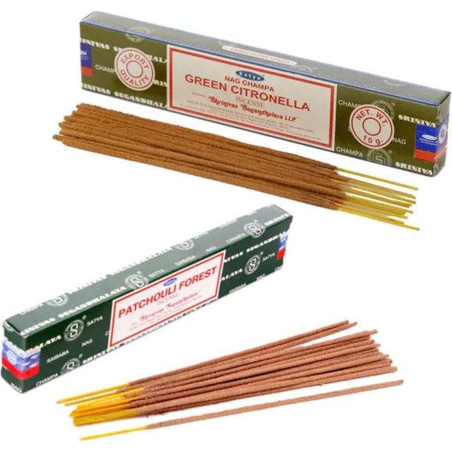 Satya Wierook cadeaus set - 2x geurstokjes - Citronella en Patchouli Forrest geur - Meditatie Groen
