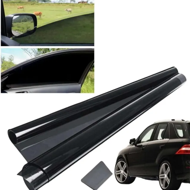 WuiPeo Privacy Screen Auto Raam Tint Film - 50 x 300 cm Verduisterende Raam Camping Zonwerende Folie - Met UV-bescherming - Warmte-isolerende Voertuig Zwarte Zonwerende Raamfolie (VLT 5%) Zwart - 5%