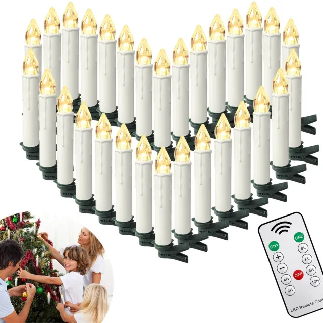 Froadp 30er LED Kerzen Voor Kerstmis, Draadloos, Warmwit Met Timer, Afstandsbediening & Clips, Dimmbaar Voor Kerstboom, Kerstdécor, Feest & Bruiloftsdécor
