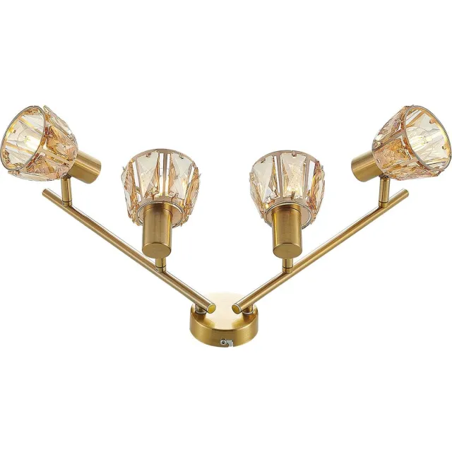 Lindby plafondlamp - 4lichts - glas, staal - H: 18 cm - E14 - helder, messing
