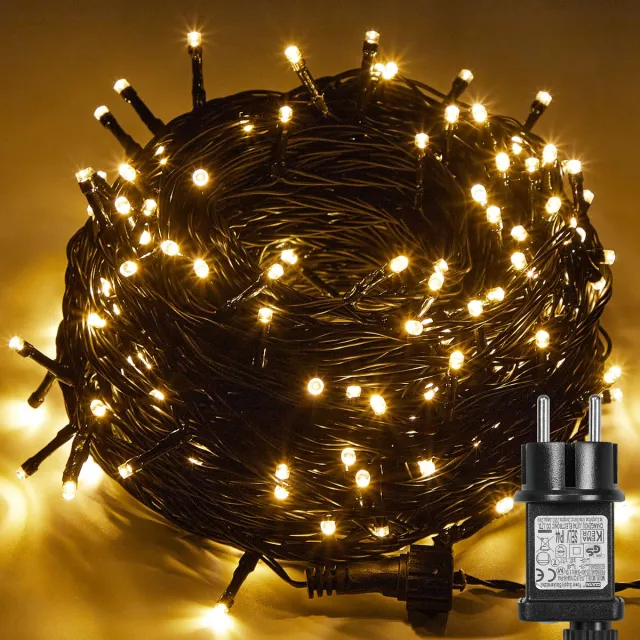 LAPAMAX LED Lichtsnoer - Kerstverlichting 50 m 250 LEDs Warm Wit - EU-stekker - 31 V Laagspanning met Timer, Geheugen en 8 Lichtstanden - Kerstboomverlichting met 5 m Aanloopsnoer - voor Raam en Muur