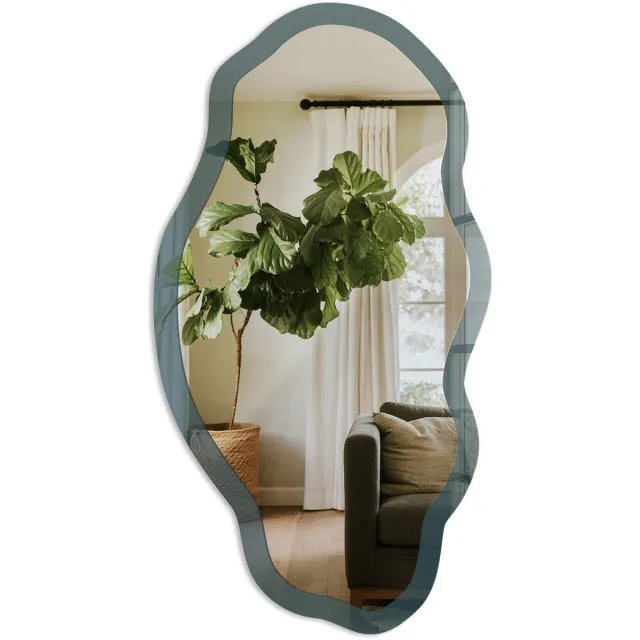 TULUP Turkoois Spiegel - Turkoois Strakke Rechthoekige Spiegel - Organische Spiegel - Kantoor, Woonkamer, Slaapkamer - Minimalistisch - 45x90 cm - Totale afmeting 52x97 cm Turkoois, Turkoois