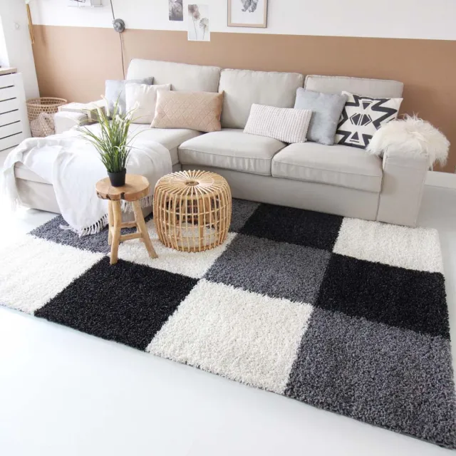 Tapeso Geblokt vloerkleed - Shaggy Trend antraciet 80x150