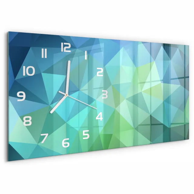 TULUP Wandklok - Abstracte achtergrond Wandklok Glas Decoratie - 60x30 cm - Blauw Gekleurde Glazen Klok - Witte handen - Rechthoekige Klok - Klok Glas Met Opdruk - Moderne Wandklok Glas
