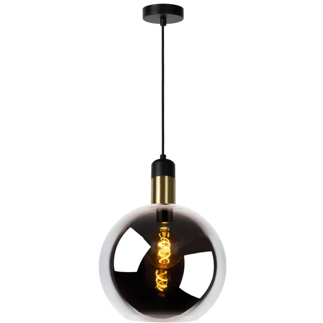 Lucide JULIUS - Hanglamp - Ø 28 cm - 1xE27 - Fumé Fumé, Mat Goud / Messing
