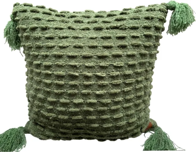 Rocaflor Kussen chenille groen met kwastjes 50x50cm Bosgroen groen
