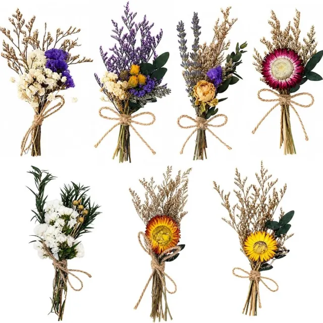 FIKZOM 6 stuks mini-boeket gedroogde bloemen - decoratie met steel voor doe-het-zelf - foto - fotografie - rekwisieten - vaas - bruiloft - feest - woondecoratie Meerkleurig