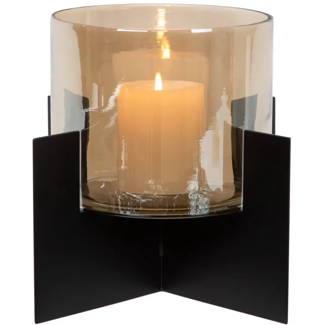 Atmooz Kaarshouder Alessio - Kaarsenhouder uit Glas en Metaal - Ø 26 cm - Tijdloos Design - Elegant Geborsteld brons - helder glas