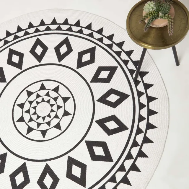 Homescapes Rond vloerkleed Lia 150 cm - Gevlochten katoenen vloerkleed, zwart en wit Zwart-Wit