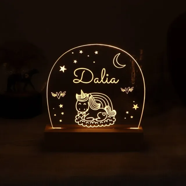 Nachtlampje unicorn met naam Unicorn nachtlampje met naam - Lamp - kraamcadeau - regenboog - gepersonaliseerd doorzichtig